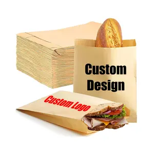 Best Selling Printed Logo Grease Oil Proof Burgers Bread Hamburger Donuts Fried Food Kraft Paper Bags Sandwitch Packing Bag