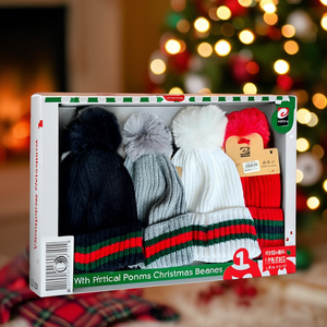 Gorro de Navidad con Rayas Verticales y Pompón, Colores Mezclados, Caja de 120 Piezas - Product Image 1