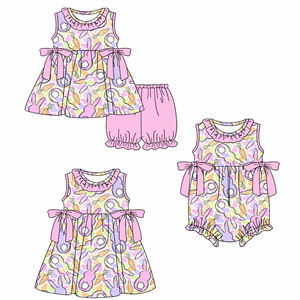Vestido Informal Personalizado con Estampado de Conejo de Pascua y Zanahoria, Transpirable, para Niñas, con Volantes, Lazos, Algodón y Spandex, Ropa a Juego para Hermanas - Product Image 1