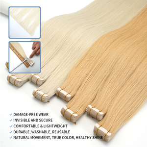 Extensions de cheveux adhésives sans nœuds ni perte de cheveux, 100 % cheveux humains vierges, sans couture, pour femmes blanches, fournisseur d'usine Lanxun - Product Image 6