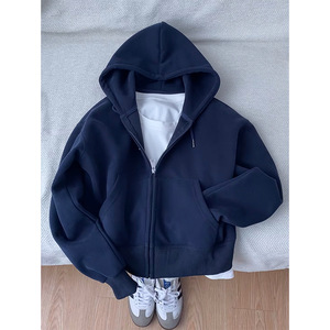 <span class=keywords><strong>Pull</strong></span> à capuche zippé <span class=keywords><strong>bleu</strong></span> <span class=keywords><strong>marine</strong></span> pour homme, cardigan épais à capuche <span class=keywords><strong>oversize</strong></span> pour couple américain, collection printemps - Product Image 6