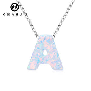 <span class=keywords><strong>Collana</strong></span> con ciondolo in opale sintetico 925 unica personalizzata in argento Sterling 26 lettere B D E F <span class=keywords><strong>G</strong></span> H I J fidanzamento festa di nozze - Product Image 1