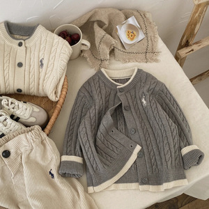 Children's <b>Cable</b> Knit Sweater Gray Beige Cotton Autumn Winter Boys Girls Matching Outfits - Product Image 2
