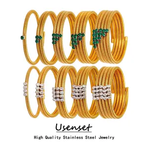 USENSET Stainless Steel Stackable Multi-Layer Wrap Arm Bracelet Bangle Metal Elastic Waterproof Zircon Inlaid Wholesale Low MOQ