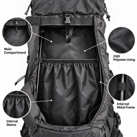 Sac à dos de randonnée et de camping en nylon pour le sport et les voyages en plein air, avec système de dos suspendu, vente en gros d'usine