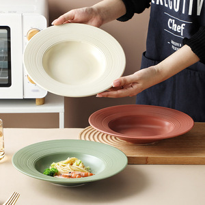 Assiette à <span class=keywords><strong>soupe</strong></span> robuste <span class=keywords><strong>en</strong></span> céramique brossée de style américain, écologique, pour la maison, l'hôtel, le restaurant, les pâtes, les plats occidentaux, les fruits - Product Image 6