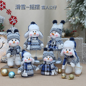 Poupées de bonhomme de neige en tissu bleu, décorations de Noël rétractables pour l'intérieur, décorations de fêtes - Product Image 5