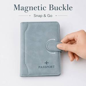 Portefeuille de voyage familial avec boucle magnétique RFID, porte-<span class=keywords><strong>passeport</strong></span> en <span class=keywords><strong>cuir</strong></span> PU, organiseur de documents multifonctionnel, étui fin pour certificats - Product Image 1