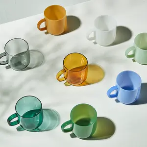 Vasos de café coloridos de vidrio resistente al calor con asa, taza de desayuno de leche para el hogar, taza moderna nórdica, vasos para beber, tazas