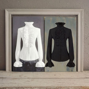 Costume victorien pour femme, chemisier à <span class=keywords><strong>jabot</strong></span>, dentelle plissée, col haut, manches longues, coupe ajustée, boutons, haut formel pour Halloween, pirate - Product Image 3