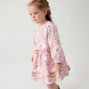 2023 новая стильная высококачественная одежда для маленьких девочек 100% хлопковое детское махровое Платье с принтом