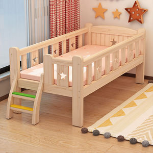 Modern Single Girl Widened Frame Kids' <strong>Cribs</strong> Solid Wood Stitch <strong>Big</strong> Bed Children Spliced Bed with Stairs - Product Image 4