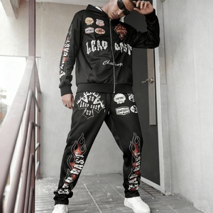 Ensemble 2 pièces décontracté pour homme, streetwear, personnalisé, avec impression numérique de lettres, sweat à capuche zippé et pantalon de survêtement oversize - Product Image 1