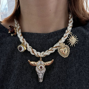 Nuovo Arrivo <span class=keywords><strong>Collana</strong></span> <span class=keywords><strong>con</strong></span> Cordino Bianco e Ciondolo a <span class=keywords><strong>Corno</strong></span> Gioielli di Moda - Product Image 4