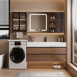 <b>Small</b> space bathroom vanity with laundry area space saving bathroom cabinet with sink and storage <b>shelves</b> - Product Image 3