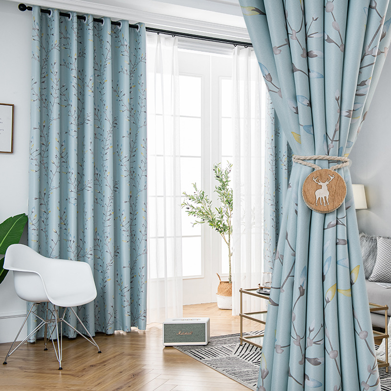 Tends flower printed blackout curtain cloth grommet window panel for living room