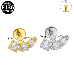 <b>Titanium</b> Plated Geometric Crystal Lip <b>Stud</b> G23 Stainless Steel Ear Bone <b>Stud</b> Daily Wear Jewelry - Product Image 5