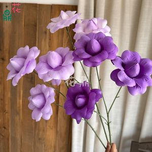Fleur artificielle en soie Hua Ding, rose à 3 têtes à pétales inversés, branche unique, pour décoration de mariage, arche et rangées au sol haut de gamme - Product Image 3