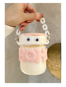 Vaso de Vidrio con Doble Pajita, Vaso de Agua Portátil de Verano para Chicas, Bonitas Tazas de Café con Leche - Product Image 3