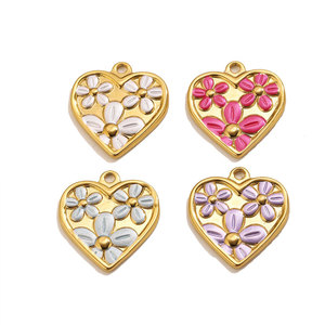 14k 18k Gold Plated 316L Stainless Steel Jewelry Enamel Charm With <b>Flower</b> And Heart Charms for <b>Bracelet</b> Necklace Jewelry Making - Product Image 5