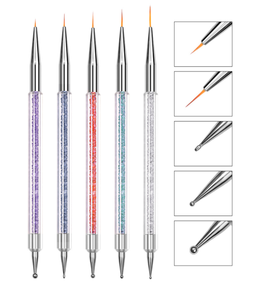 Lot de 5 pinceaux à ongles double tête avec manche diamanté pour la peinture au gel acrylique et la décoration des ongles - Product Image 4
