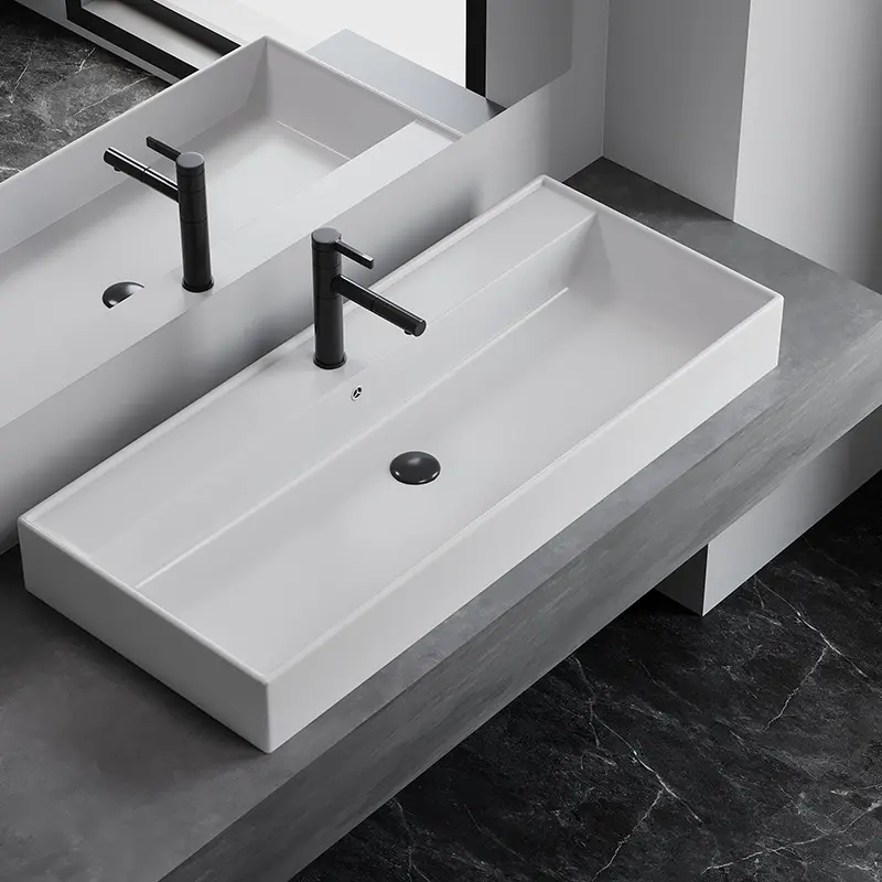 TARPUL Modern Design Rectangular Acrylic Solid Surface Washroom Wash Hand Basin Bathroom Vanity Sink