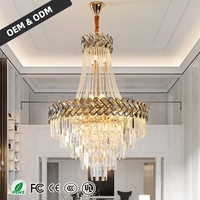 Lustre d'escalier MICUP à prix d'usine, long, pour hall d'hôtel, en or, moderne, en cristal K9, de luxe pour villa, avec contrôle par application, garantie de 3 ans