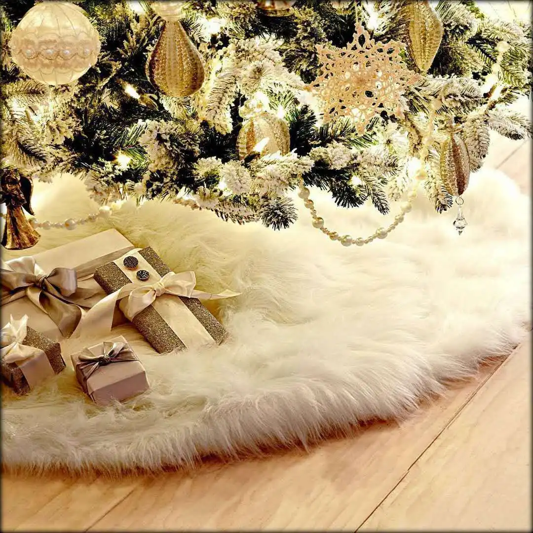 2021 New Xmas Christmas Other Decorations Holiday White Decor Home Plush Tree Skirt Christmas Felt Place Mat