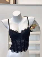 Mode streetwear quotidienne pour femme : Haut bustier corset en dentelle transparente à baleines, style débardeur court cami, pour l'été