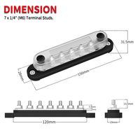 Barre omnibus électrique 7 voies 150A, borniers de batterie, boîtier de barres en cuivre M6 1/4" 7 bornes, bloc de distribution d'alimentation, barre omnibus CE RoHS OEM
