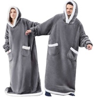 Couverture à capuche personnalisée, surdimensionnée et confortable, avec doublure en sherpa, extra longue, à porter comme un sweat à capuche avec manches