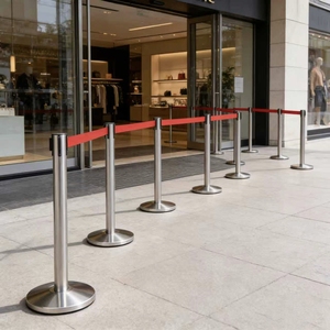 Barrière de file d'attente en acier inoxydable avec système de courroies entrelacées pour les grandes expositions de centres de conférence - Product Image 3