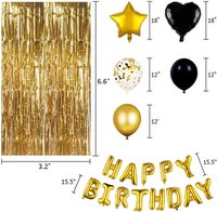 Décorations de fête d'anniversaire, bannière de ballons joyeux anniversaire avec ensemble de ballons noirs et dorés pour fournitures de fête