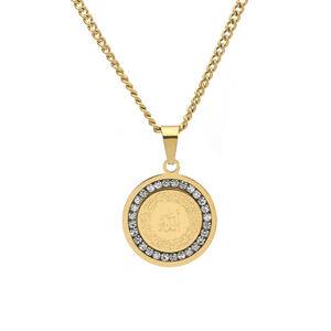 <span class=keywords><strong>Collier</strong></span> personnalisé en acier inoxydable avec pendentif rond en métal, zircon islamique, <span class=keywords><strong>collier</strong></span> musulman arabe pour femmes et hommes - Product Image 4