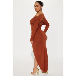 Nuevos Productos Exclusivos: Vestido Maxi Casual de Invierno para Mujer con Estilo Personalizado, Acanalado, con Abertura Grande y Fruncido - Product Image 3