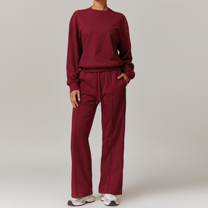 Combinaison de sport d'hiver pour femmes ensemble de combinaison <span class=keywords><strong>pantalon</strong></span> évasé de fitness confortable avec pull à cordon de serrage doux vêtements de sport thermiques - Product Image 5
