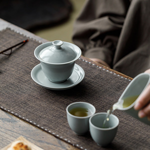 Gaiwan de Cerámica Azul Cielo, Juego de Tres Piezas con Tapa, Resistente al Calor, para Té de la Tarde - Product Image 4