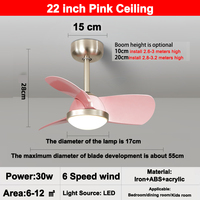 Ventilateur de plafond pour chambre d'enfant de 22 pouces avec éclairage LED intégré, lampe moderne pour la maison et télécommande