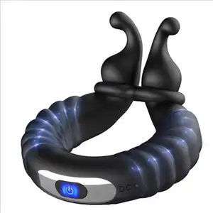 AIZHILIAN Nuevo diseño 10 anillo de pene eléctrico de vibración para el entrenamiento del pene vibrador. Anillo de pene de silicona con control remoto inalámbrico