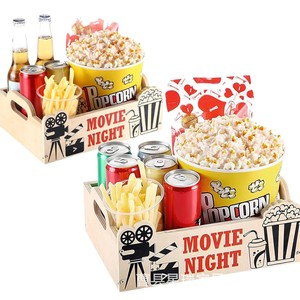 Wooden Movie Night <b>Snack</b> <b>Tray</b> 28x20x9.5cm Portable Storage Box For Popcorn And <b>Snacks</b> - Product Image 2