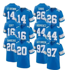 Camisetas de <span class=keywords><strong>F</strong></span>útbol Americano Cosidas Nuevas 2024 para Hombre, 97 Aidan Hutchinson, 14 St.Brown, <span class=keywords><strong>16</strong></span> Jared Goff, 87 Sam LaPorta, 2025 Camiseta de <span class=keywords><strong>F</strong></span>útbol Azul Edición Limitada - Product Image 1