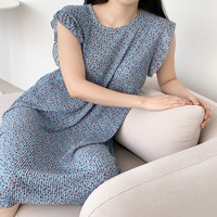 Robe de nuit d'été pour femmes, style coréen, une pièce, à fleurs, sans manches, en polyester, amincissante, en dentelle, jupe mi-longue