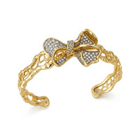 Gelang Manset Berbentuk Pita dengan Zirconia Kubik Berwarna-warni, Berlapis Emas, Berongga, Berenda, Gelang Pita Mewah, Perhiasan Kristal Wanita Langsung dari Produsen