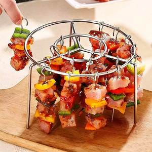 Grille de cuisson verticale en acier inoxydable pour friteuse à air, support de barbecue rond détachable avec 24 crochets pour brochettes - Product Image 2