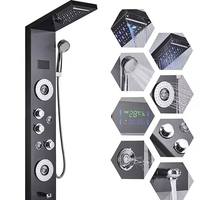 Vente chaude Brossé En Acier Inoxydable Mur Monté LED Panneau De Douche Robinets Thermostatiques Cascade Motif De Pluie En Céramique pour Hôtels