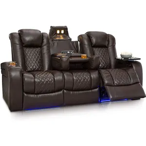 Louis Donne 3 Seat Brown Real Leather Recliner Sofa For Home Theater Best Luxury Genuine Leather Home Theater Seat Furniture
