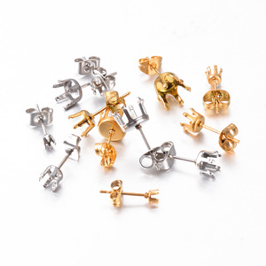 6 Prong Stud <b>Earring</b> Setting with <b>Post</b> | 18K PVD Gold Plated Stainless Steel Claw Base 3mm 4mm 5mm 6mm 7mm DIY Jewelry Making - Product Image 5