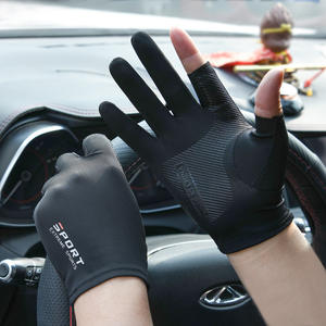 Guantes de pesca Ice Silk unisex, guantes de ciclismo finos antideslizantes con protección solar de medio dedo, color negro, gris y azul - Product Image 1