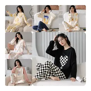 Women Japanese Sleepwear 2pcs Sets South East Asia Hot Sale Pajamas Suit O-neck Printed High Quality Low Price Pjs inventory