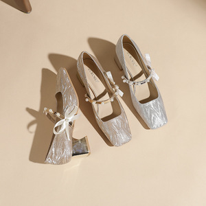 Chaussures de mariage pour femmes, talons hauts pour dames, sandales d'été à talons pour mariée, décoration de nœud pour robe de mariée, perle 5CM - Product Image 4